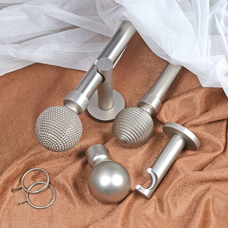 28mm Plane Iron Pipe Curtain Rods Set Stainless Nickel Iron Ball Finial For Living Room